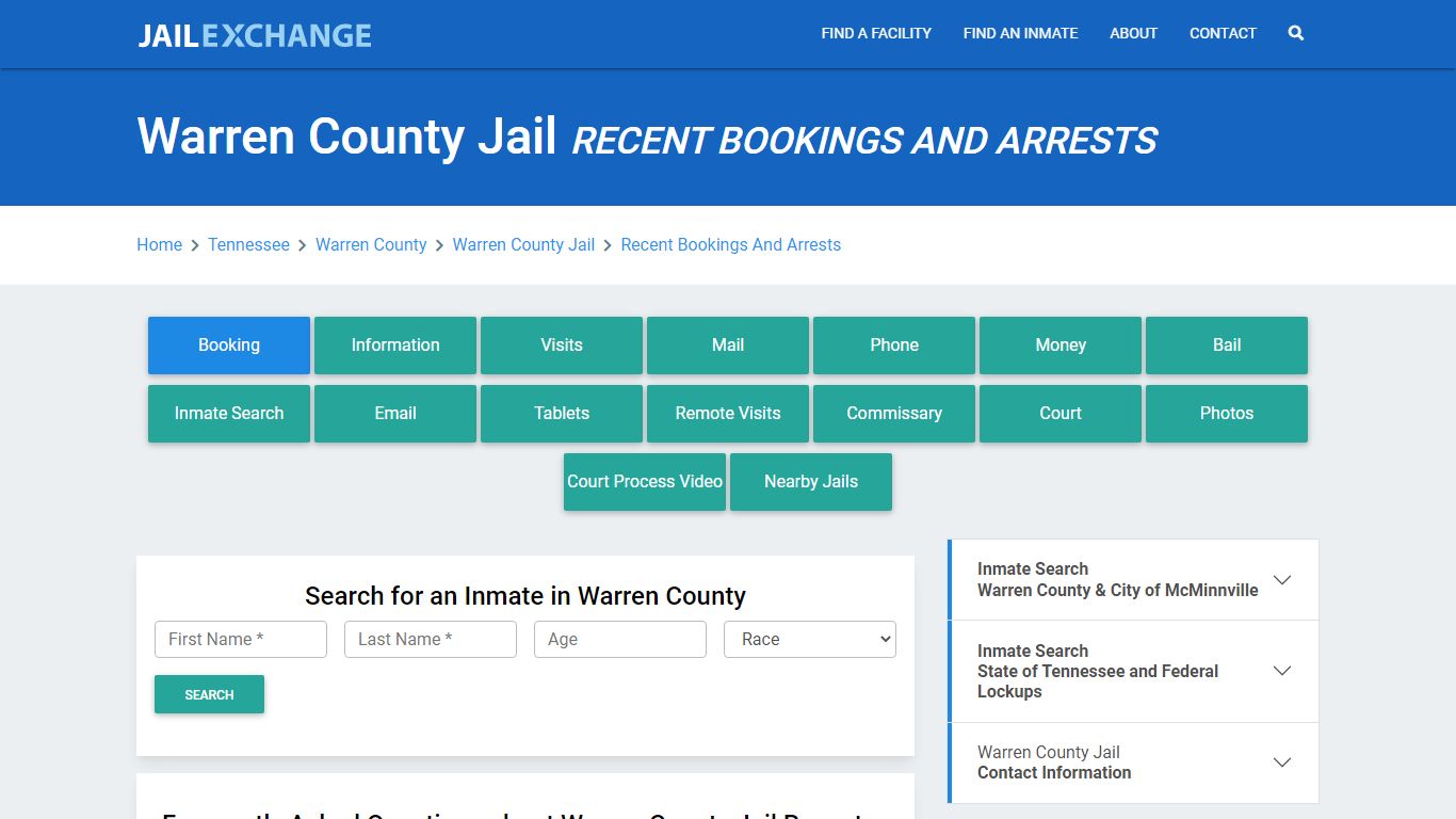 Warren County Jail TN Recent Arrests and Bookings - Jail Exchange